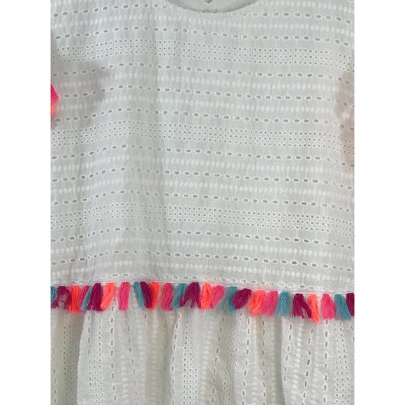 Andree by Unit Eyelet White Cotton Top Neon Multicolor Fringe Tassels Size 1X - Picture 3 of 11